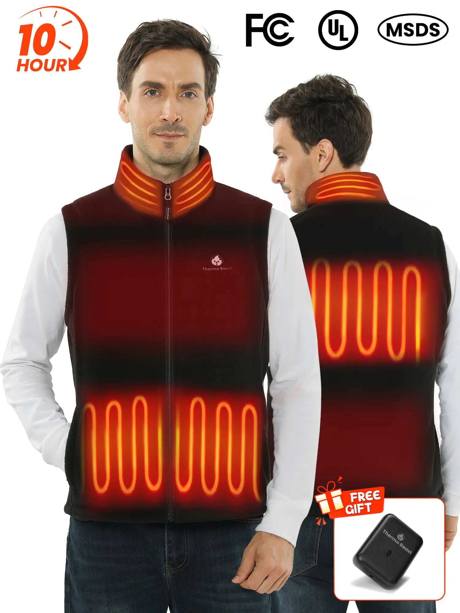 Heated Fleece Vest for Men with Battery Pack – 4 Large Carbon Fiber Heating Panels (Equal to 16 Small Zones), Outdoor Sports/Golf, FCC/UL/MSDS Certified, Fall Outfits for Men