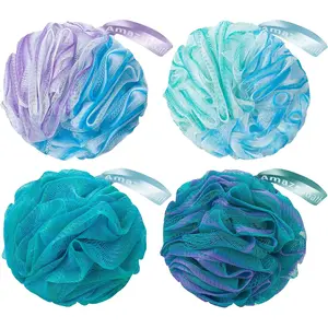 Amazerbath Loofah Sponge 60G/Piece, Exfoliating Bath Sponge Body Scrubber - Loofa Set of Flower Color (Green-Purple) AmazerBath