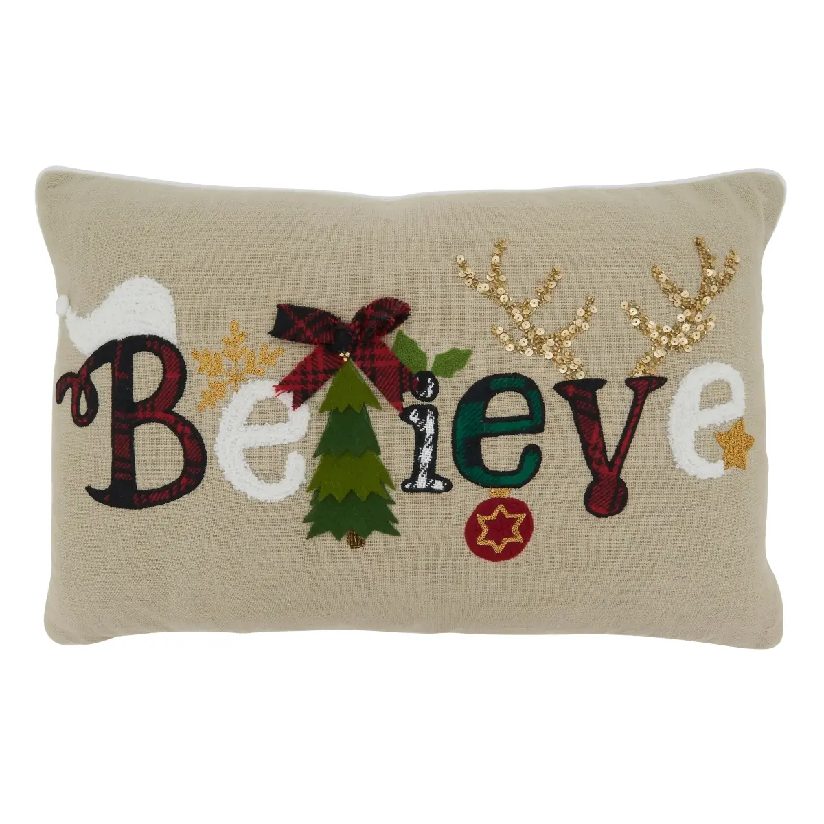 SARO 9161.N1422BP 14x22 in. Oblong Poly-Filled Throw Pillow, Natural Believe Affirmation Design Standard Pillow, Affirmation Design Standard Pillows
