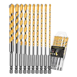 10PCS 6-Inch Masonry Drill Bit Set, YG10X Carbide Tipped, Shockproof Hex Shank, Heavy-Duty for Concrete/Tile/Brick/Cement/Glass, 5/32"-1/2" Sizes