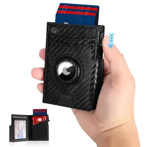 Airtag Wallet for Men, Mens Smart Wallet for Air Tag RFID Blocking, Minimalist Bifold Pop Up Aluminum Credit Card Case Holder 10+ Cards with ID Window, Gift for Men, No Airtag Included,Father's Day Gift