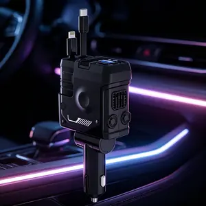 120w Super Fast Car Charger, 80cm Retractable Cables, 4-In-1 PD Charger for iPhone, Type-C & All Devices, Voltage Display