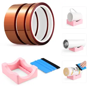 AKEYDIY Heat Tape Set(0.39"/0.78"/1.18"), 3 Rolls Sublimation Heat Resistant Tape with Silicone Cup Cradle and Felt Edge Squeegee to Apply Vinyl Decals, Tumbler Making for DIY Crafts, Heat Press Sublimation Projects