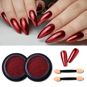 Latinas  Mirror Chrome Nail Powder - Long-Lasting, Eco-Friendly & Cost-Effective Nail Polish for Latinas Nail Studios Red and Silver