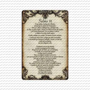 12x8inch Aluminum Flat Decorative Sign & Plaque Vintage Psalm 91 Wall Sign in Spanish Inspirational Religious Decor with Ornate Frame for Home Prayer Room & Holiday Celebrations