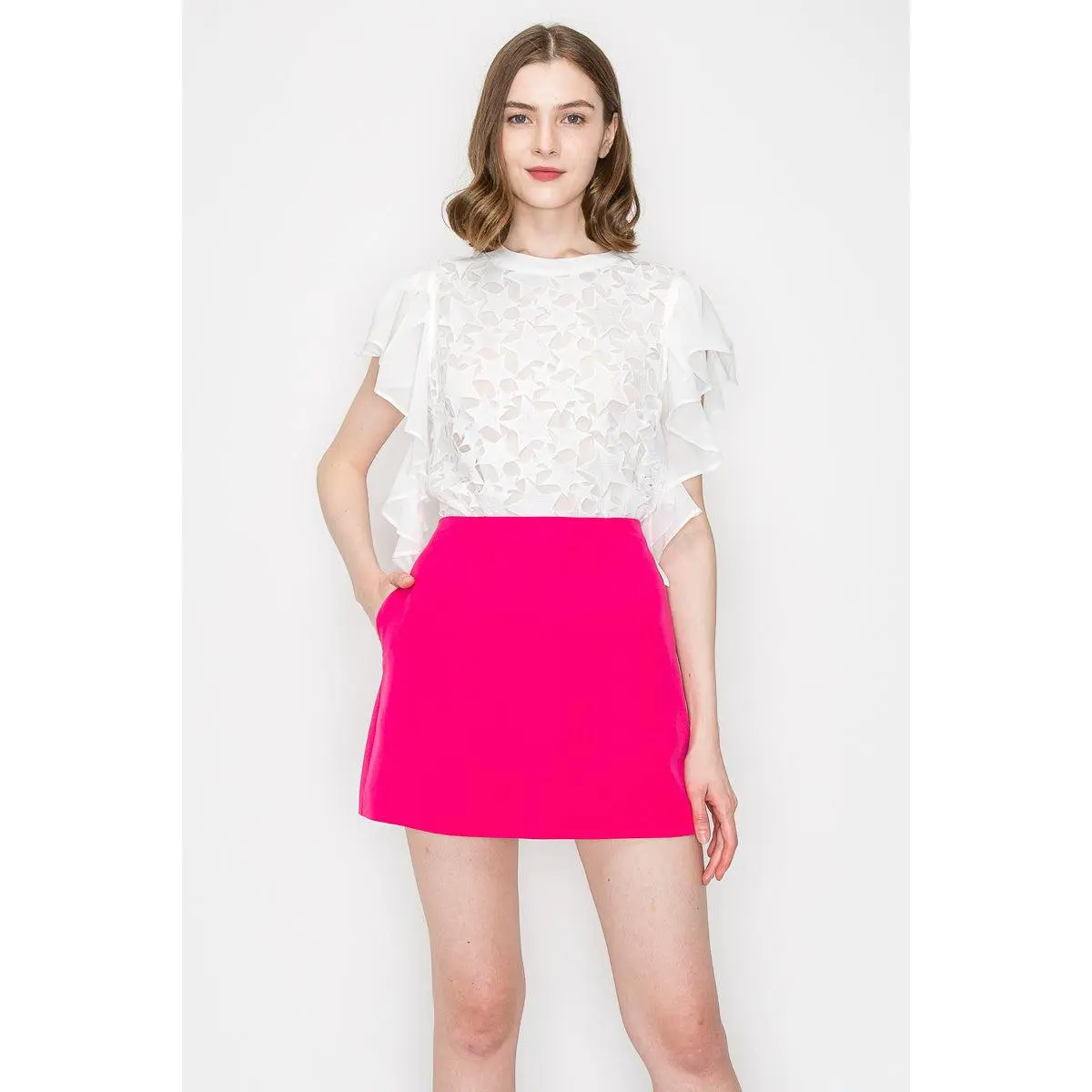 Women's Elegant Star Cutwork Butterfly Lightweight Short-Sleeve Button Blouse - Chic Casual Style Top for Women's Blouses Collection