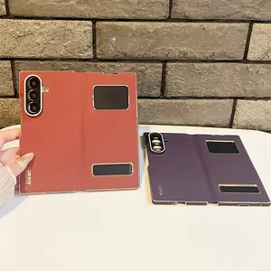 For Samsung Galaxy Z Fold 7 Case New Electroplated Smart Flip Cover Full Protection Samsung Galaxy zfold7 Leather Foldable Phone Pouch with Magnetic Wireless Charging Support No Need to Unfold for Answering Calls