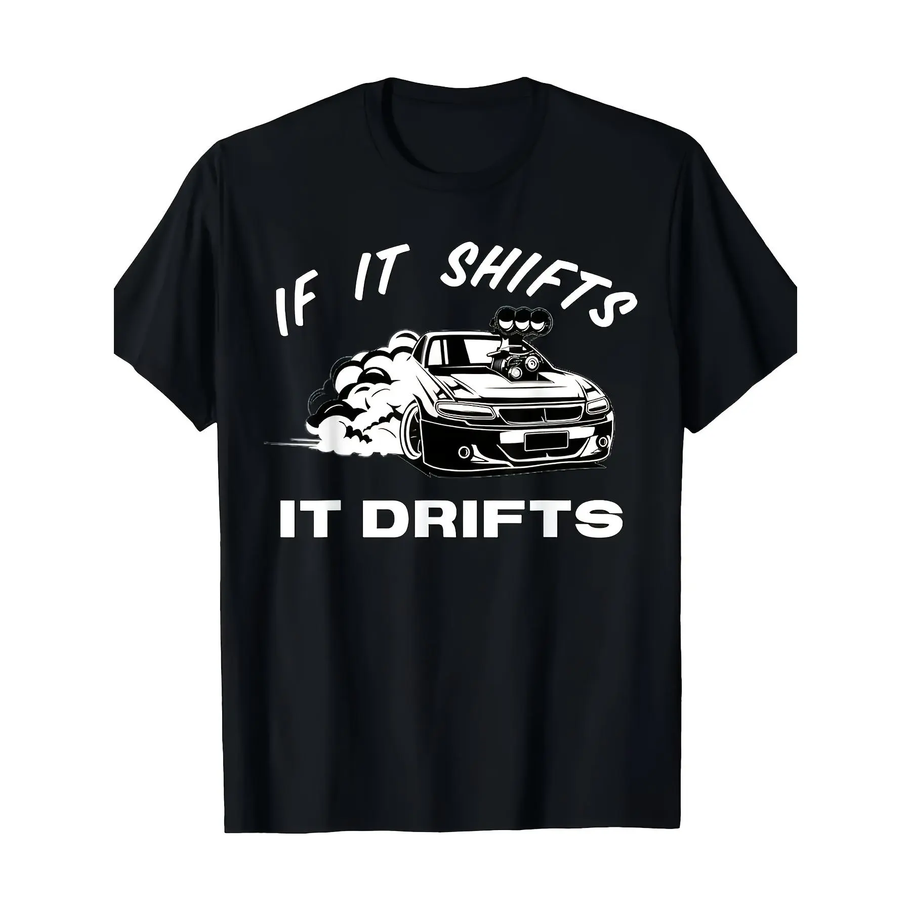 GGOR Men's Retro Drift Racing T-Shirt - "If It Shifts, It Drifts" Slogan & Drift Car Graphic, Crew Neck Casual Shirt Suitable for Car Enthusiasts, Motorsport Apparel, Machine Washable Retro Style for Year-Round Wear
