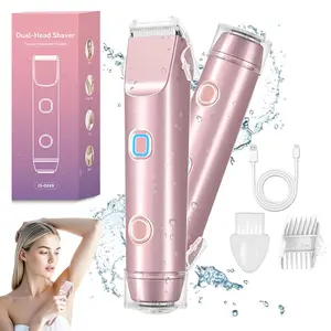 2-in-1 Women's Electric Shaver & Trimmer, Hair Removal Trimmer, IPX7 Waterproof Bikini Trimmer Intimate Hair Remover, Cordless Wet/Dry Body Hair Trimmer for Face Armpits Full Body Grooming Multifunctional Hair Trimmer