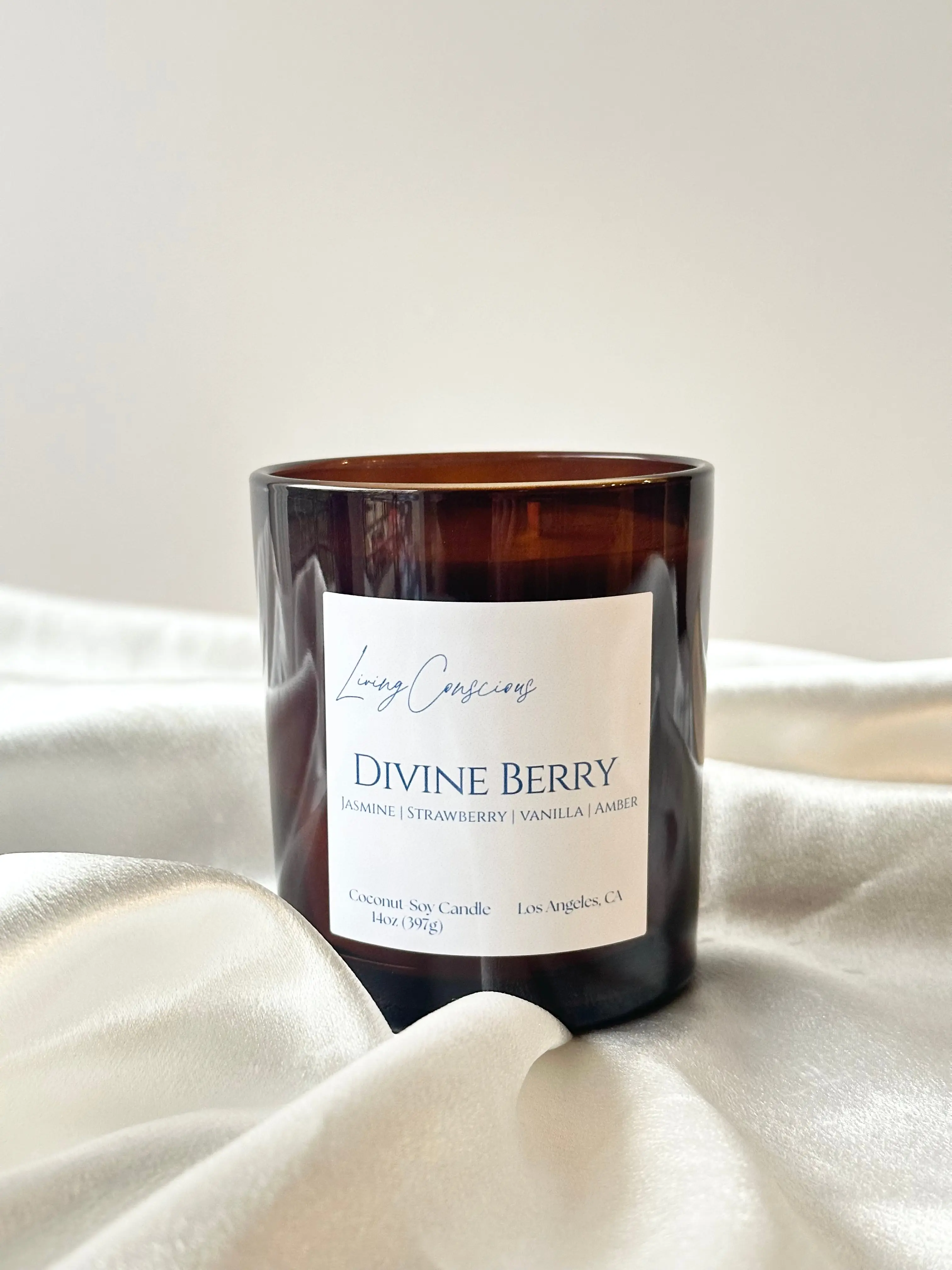 Divine Berry 14oz Non-Toxic Scented Coconut Wax Candle - Aroma-Wick, Lemon, Strawberry Leaves, Lily, Jasmine, Rose, Vanilla, Amber Fragrance, Highly Scented Aroma Decorative Candle for Home Decor, Highly Scented Candles