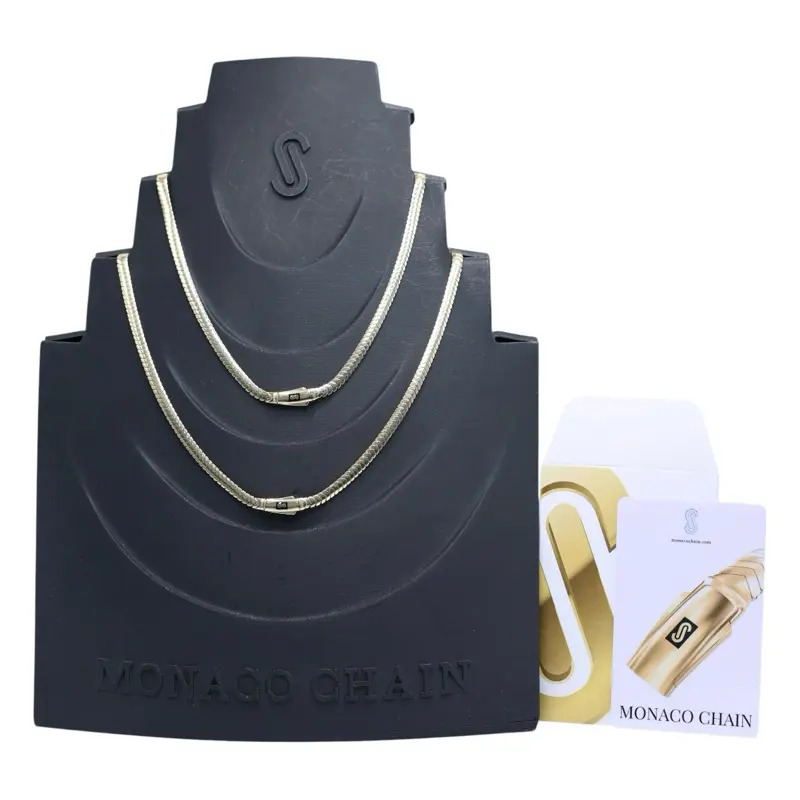 14KT Gold Monaco Chain Merm Necklace - 4MM Plain Lock Certified
