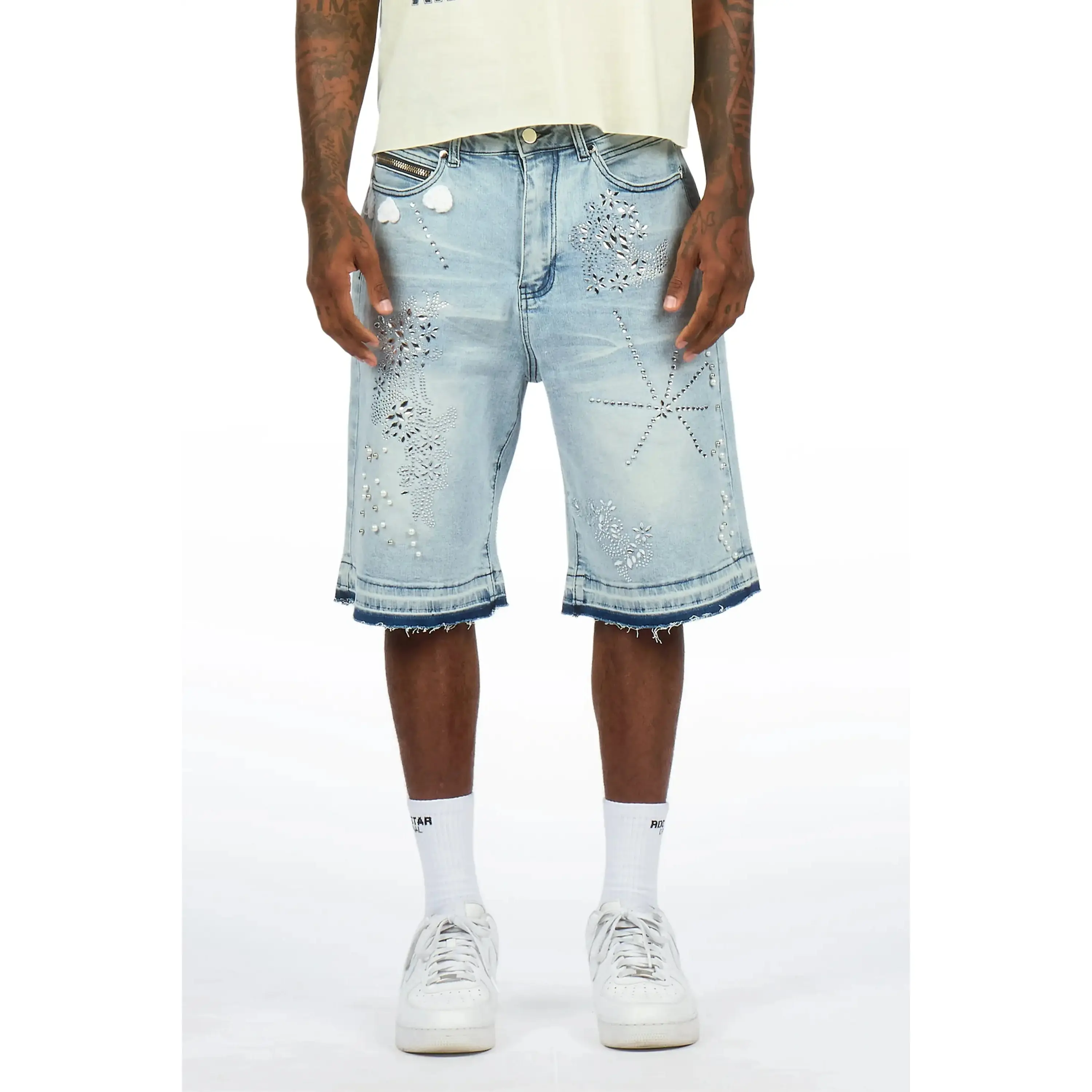 Rael Light Blue Rhinestone Denim Short