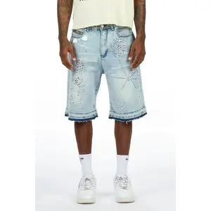 Rael Light Blue Rhinestone Denim Short