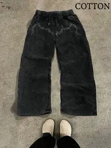 Men's Casual Sporty Long Pants, Thorn Pattern Print, Drawstring Wide Leg, All Seasons Wear, Loose Fit, Graphic Style, Casual Street Comfy