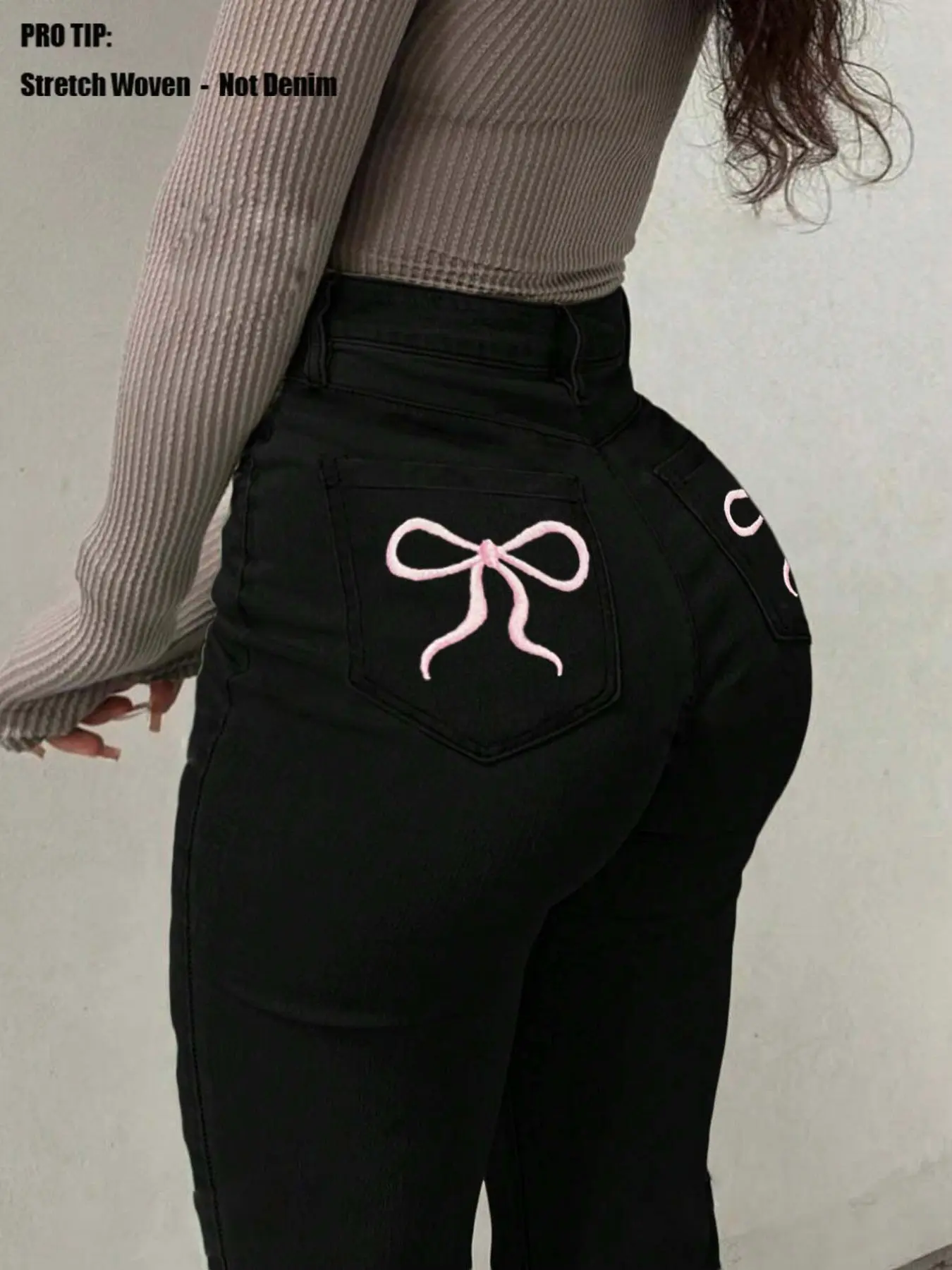 Women's High Elasticity Bow Embroidered Slim Bell Bottom Pants, Casual Fashion Wide Leg Trousers, Casual Comfy Trousers, Comfortable, Stylish and Feminine Ladies' Clothing