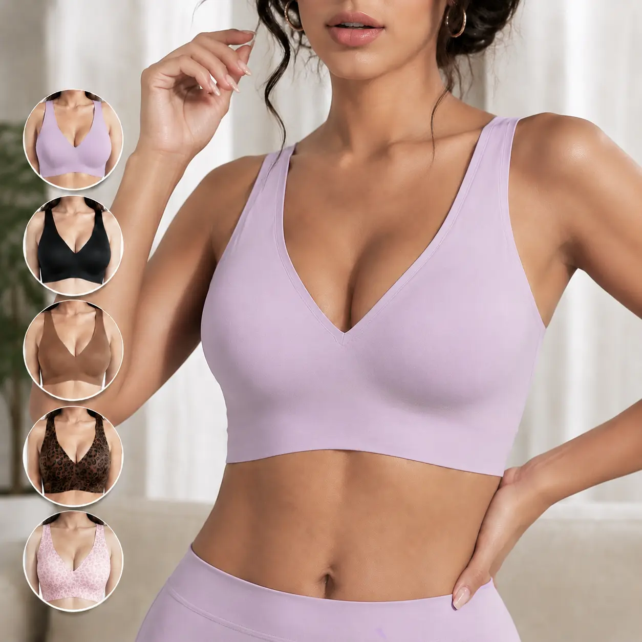 Women's Push-Up Bras, Wire-Free Gel-Padded Comfort Bras, Pushing-Up Styles, Seamless Bras, Full-Cup Deep-V Leopard-Print Bras, Everyday Bras