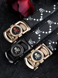 Men's Punk Style Skull Print Automatic Buckle Belt, Fashion Belt for Party, Daily Clothing Decor, Trendy All-match & Exquisite Belt for Birthday Gift