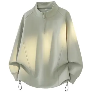 High-necked semi-open-chest zipper casual sweater, semi-zipper stand-up collar sweater, men's spring and autumn high-end solid-color top jumper, men's long-sleeved casual loose and versatile trendy sweatshirt, soft and comfortable fabric, suitable for dai