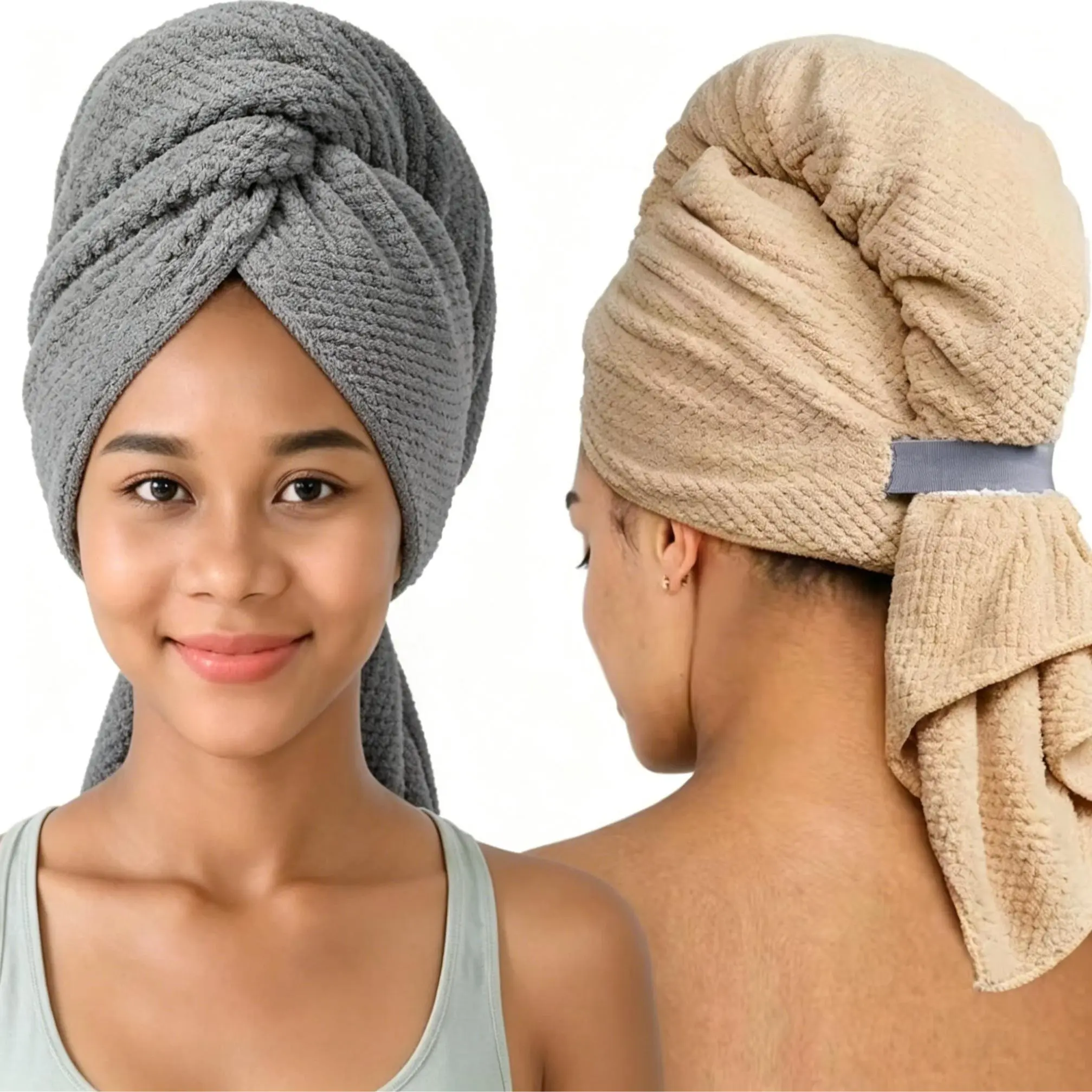 1 Pack Solid Color Quick Dry Microfiber Hair Drying Towel Wrap, Super Absorbent Soft Hair Turban with Elastic Strap, Lightweight Fast Drying Anti Frizz Hair Cap for Women & Girls, Ideal for Bathroom Shower Spa Daily Hair Care