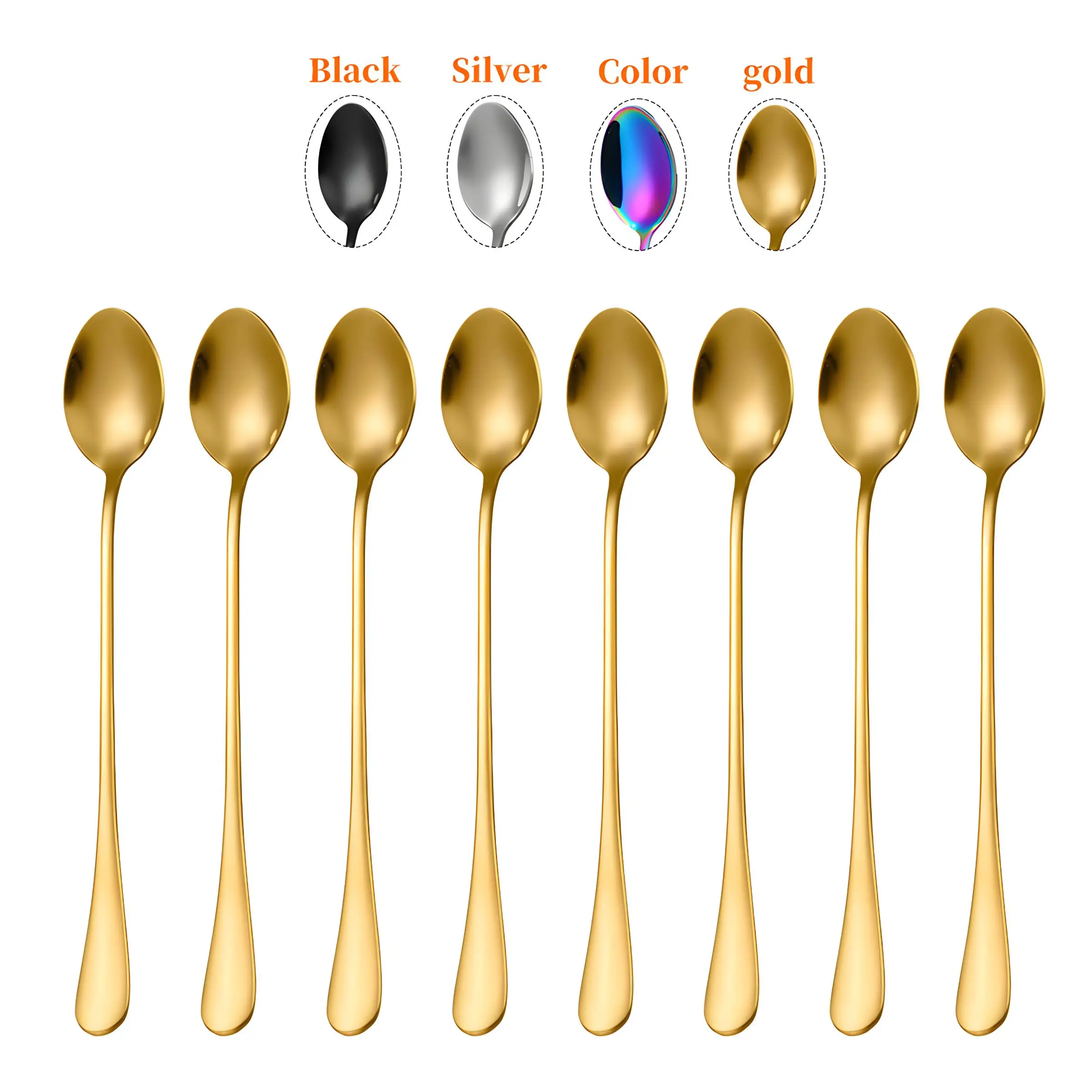 Stainless Steel Coffee Spoon Set, 4/8 Counts Long Handle Dessert Soup Tea Ice Cream Spoon, Modern Tableware for Home Kitchen Restaurant Hotel Picnic D