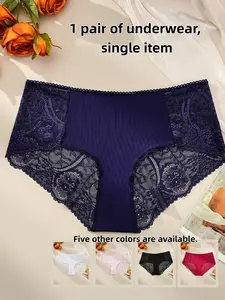 Women's Sexy Lace Trim Briefs, Multi-Color Options, Slim-Fitting, Comfortable Cotton Blend, Plain Pattern, All Seasons Wear