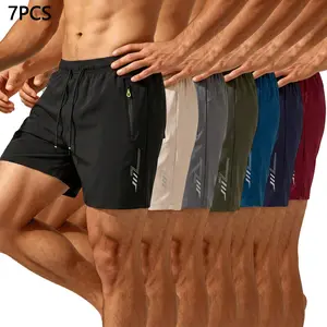 7-Pack Men’s Quick-Dry Running Shorts Elastic Waistband Zipper Pockets Lightweight Training Gym Shorts Available in Multiple Colors Summer Style