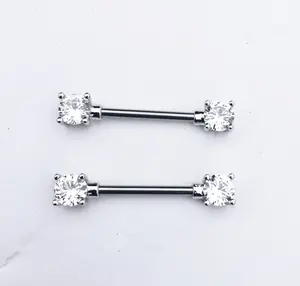 14g Rose gold nipple ring, 5mm clear gem nipple jewelry, nipple shield piercing body jewelry 14g  (2 pieces