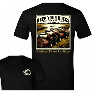 Keep Your Ducks In A Row T-Shirt - Bold Mallard Ducks Graphic With Rustic Wetland Scene , Perfect For Hunters And Outdoor Enthusiasts , Comfortable Daily Wear , Unisex Style , Motivational Phrase , Ideal Gift For Nature Lovers Top