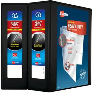 Avery Heavy-Duty View 3 Ring Binders, 3" One Touch Slant Rings, 2 Black Binders (79873)