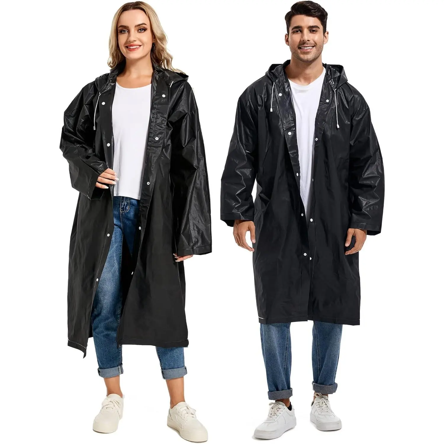 Reusable Heavy-Duty Military Impermeable Adult Rain Ponchos with Long Sleeves, Buttons, 1 Size - 2 Packs for Disneyland, Concert (Motorcycle & Automotive Raincoat Accessory)