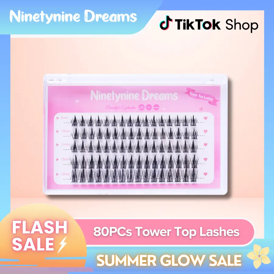 Ninetynine Dreams 80PCs Tower Top Style Lashes | Manhua Anime Douyin Style Semi-Dramatic Lash Clusters 9-13mm C+ Curl, Natural-to-Glam Look, Waterproof, Reusable & Long-Lasting Ultra-Thin Band Beginner Friendly DIY False Eyelashes Clusters