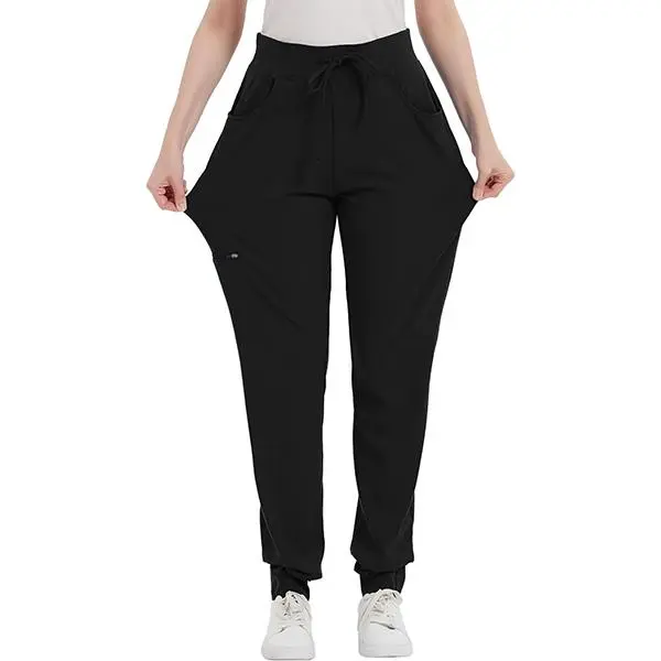 Dreammonkey Petite/Regular/Tall Stretchy Jogger Scrubs Yoga Style Scrub Pants for Women High Waisted   Pockets Zippered Cargo Pocket