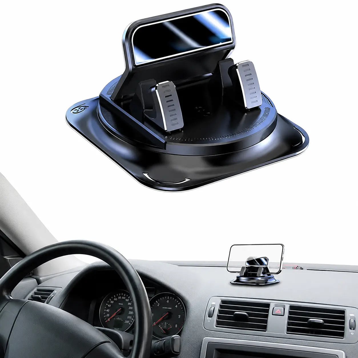 Adjustable Dashboard Car Phone Mount, for In-Car Real-Time Navigation, 360 Degree Rotation Suction Cup Phone Holder, Flexible Horizontal Vertical Angle Adjustment Compatible with iPhone & Android