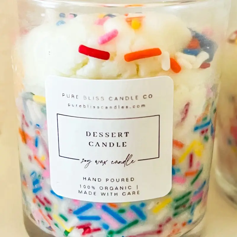Pure Bliss Candle Co Cupcake Dessert Candle Hand Poured 100% Organic with Care Soy Wax Candle
