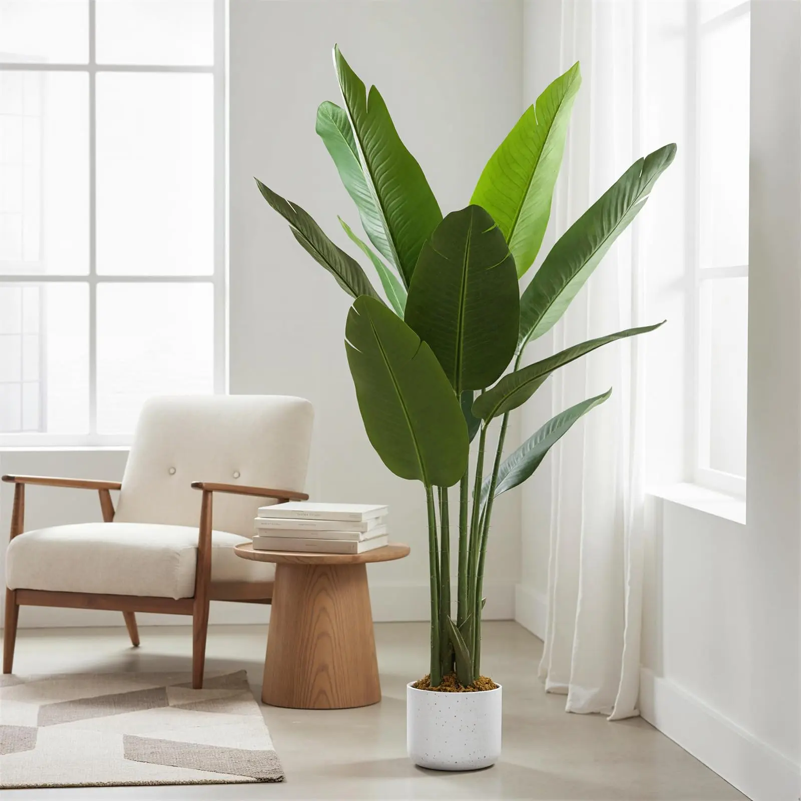 Realistic Artificial Bird of Paradise Plant in Pot, Lifelike Faux Banana Leaf Floor Tree for Living Room, Bedroom, Office, Porch, Indoor Home Decor