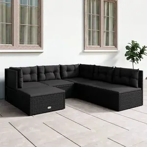 vidaXL 6 Piece Patio Lounge Set with Cushions Black Poly Rattan