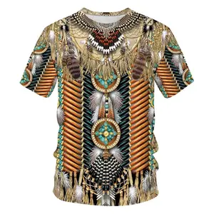 3D Digital Printed Men's Round Neck Casual Short Sleeved Indian Bohemian Style Ethnic T-shirt