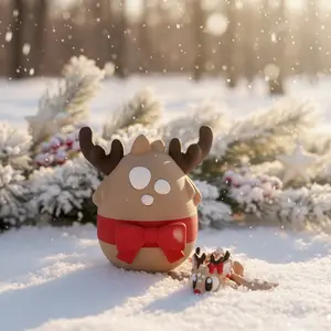 Reindeer Articulated Dragon in Egg – 3D Printed Christmas Fantasy  Gift | Holiday Dragon Toy | Reindeer Brown Egg with Bow and Antlers