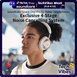 soundcore Space One Pro, FlexiCurve Over-Ear Headphone, Adaptive Active Noise Cancelling Headphones Driven by 6 Mics, 60H Lossless Audio, Ultra-Fast Charging, Hi-Res Wireless, Comfortable Fit