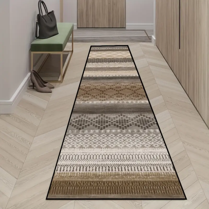 1pc Bohemian Persian Culturally-Inspired Artistic Motif Runner Rug - 1-Piece Geometric Striped Multicolor Beige,Brown,Black Pattern, Machine Wash Polyester, Floor Protector, Entryway Decor - Perfect for Hallway, Home Decor Textile