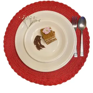 Placemats Set of 6, Round Woven Placemats for Dining Table, Fall Placemats for Decoration,15 inch, Red