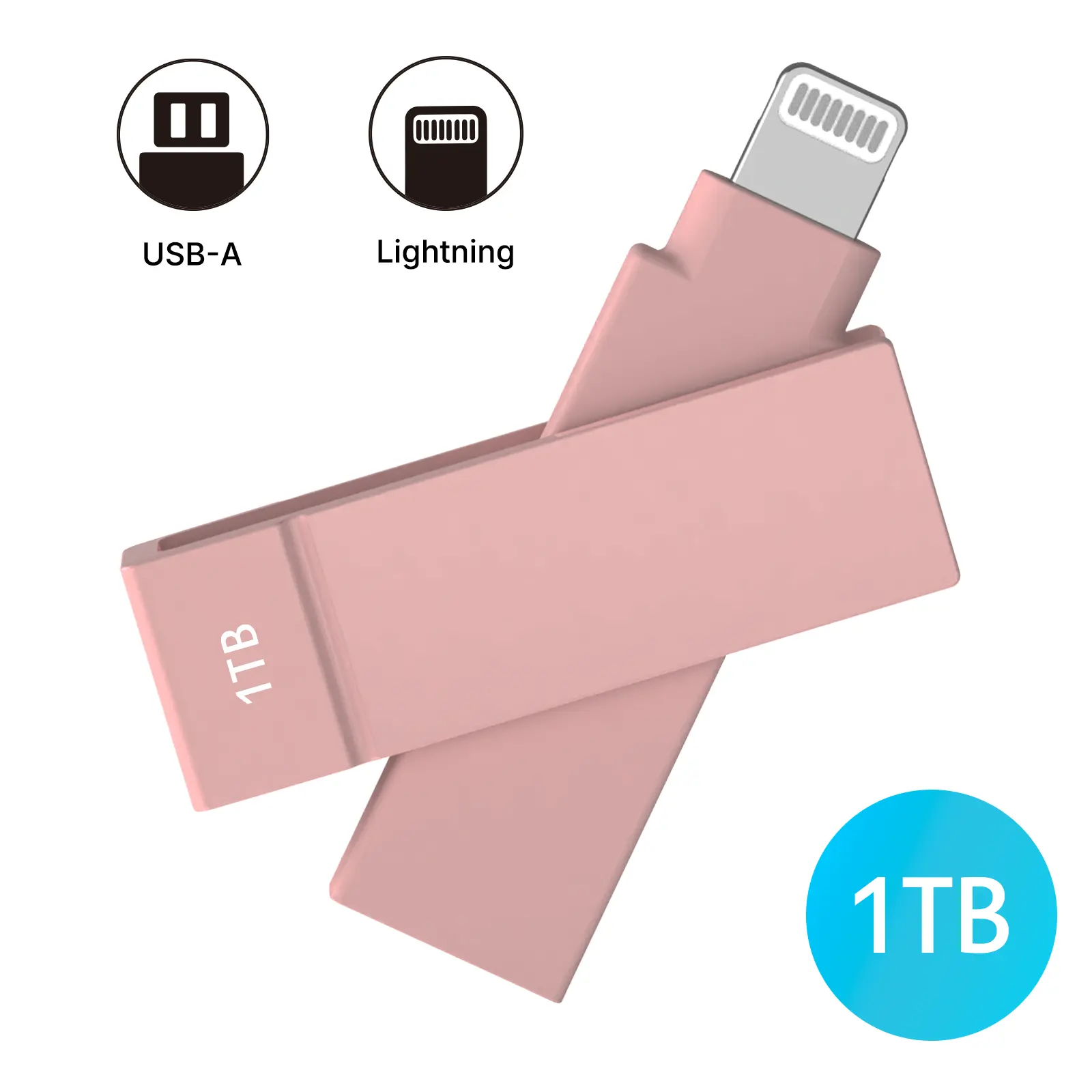 iXflash 1TB Lightning & USB A 3.2 Photo Stick Flash Drive for iPhone, iPad, Mac, & PC - Pink