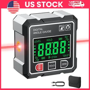 Digital Angle Finder with Laser Level, Magnetic Digital Level Gauge ±0.1° Accuracy Rechargeable Angle Meter with Backlit Display, 4 Side Magnetic Inclinometer for Tile Picture Hanging Woodworking Construction Measuring Tool