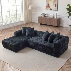 107.9" Boucle Modular Cloud Sectional Sofa, L-Shaped No Assembly Compressed Couch with Chaise, 4-Seater Deep Seat Corner Sofa for Living Room & Apartment