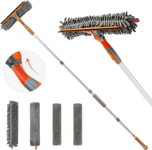 Squeegee Window Cleaner Tool 2 in 1 Rotatable Window Cleaning Squeegee Kit with Extension Pole, 62'' Telescopic Window Washing Kit, Bendable Head for Home Car Glass - 4 Pads
