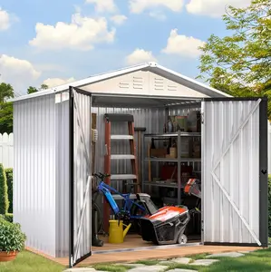 Yitahome 6x4FT Storage Shed for Outdoors, Metal Sturdy Weatherproof Tool Locker with Secure Door and Ventilation for Equipment, Mowers, Bikes, Outdoor Spaces, White