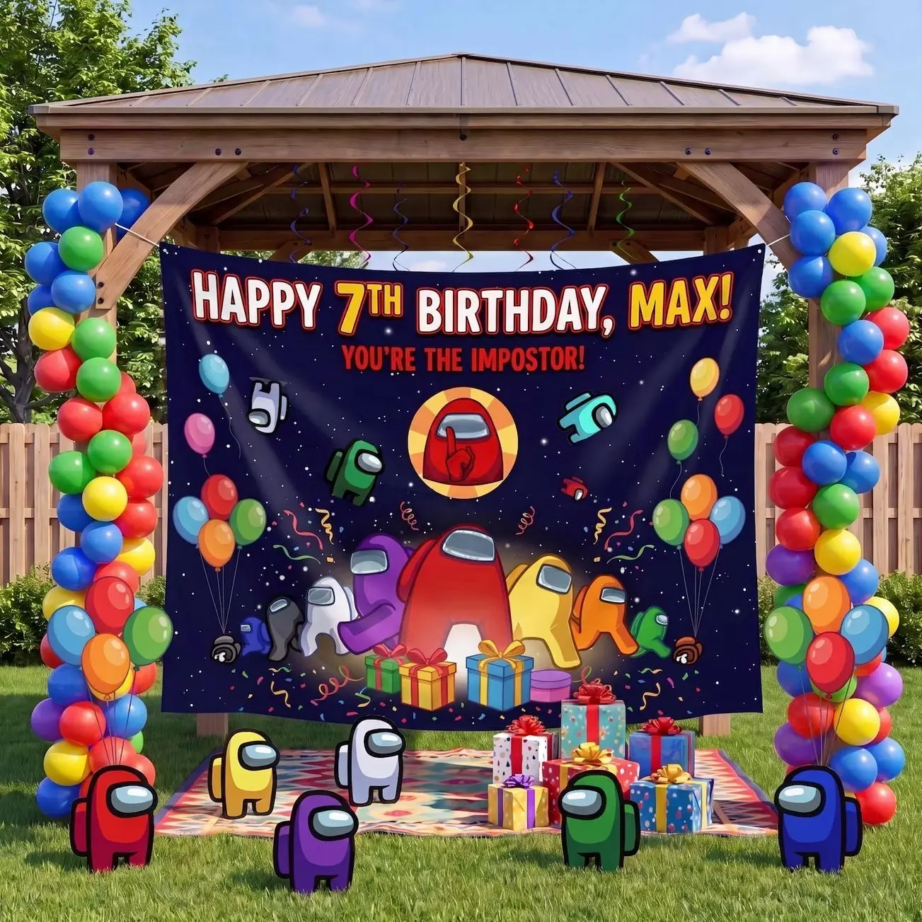 4 Styles Custom Gamer Birthday Party Backdrop Tapestry, Personalized Imposter Tapestry, Video Game Birthday Decorations