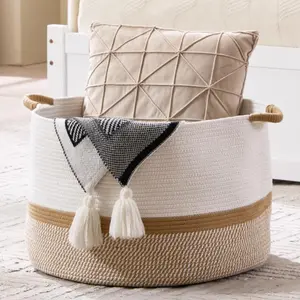 Extra Large Nursery Storage Basket, 20 x 20 x 13.8 inches - 100% Woven Cotton Rope Baskets with Handles, Blanket Basket for Toys, Blankets & Pillows