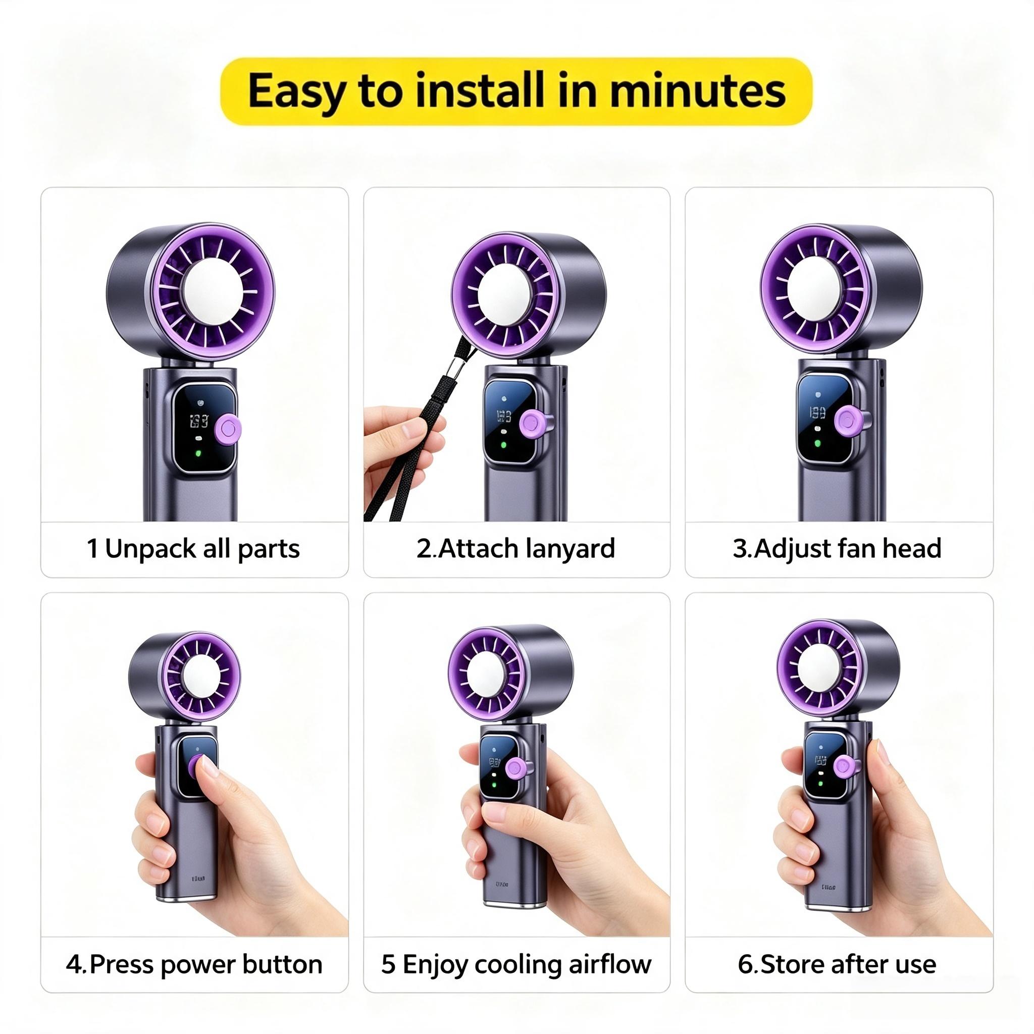 199-Level Precise Wind Control Cordless Wireless Portable Cooling Ice Fan - Foldable, Adjustable, Automatic Settings, Airflow Enhancer for Summer Travel & Outdoor Household Appliance Essential