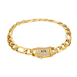 Premium 14K Gold Figaro Necklace for Men, Thick Cuban Style Figaro Chain with Secure Clasp